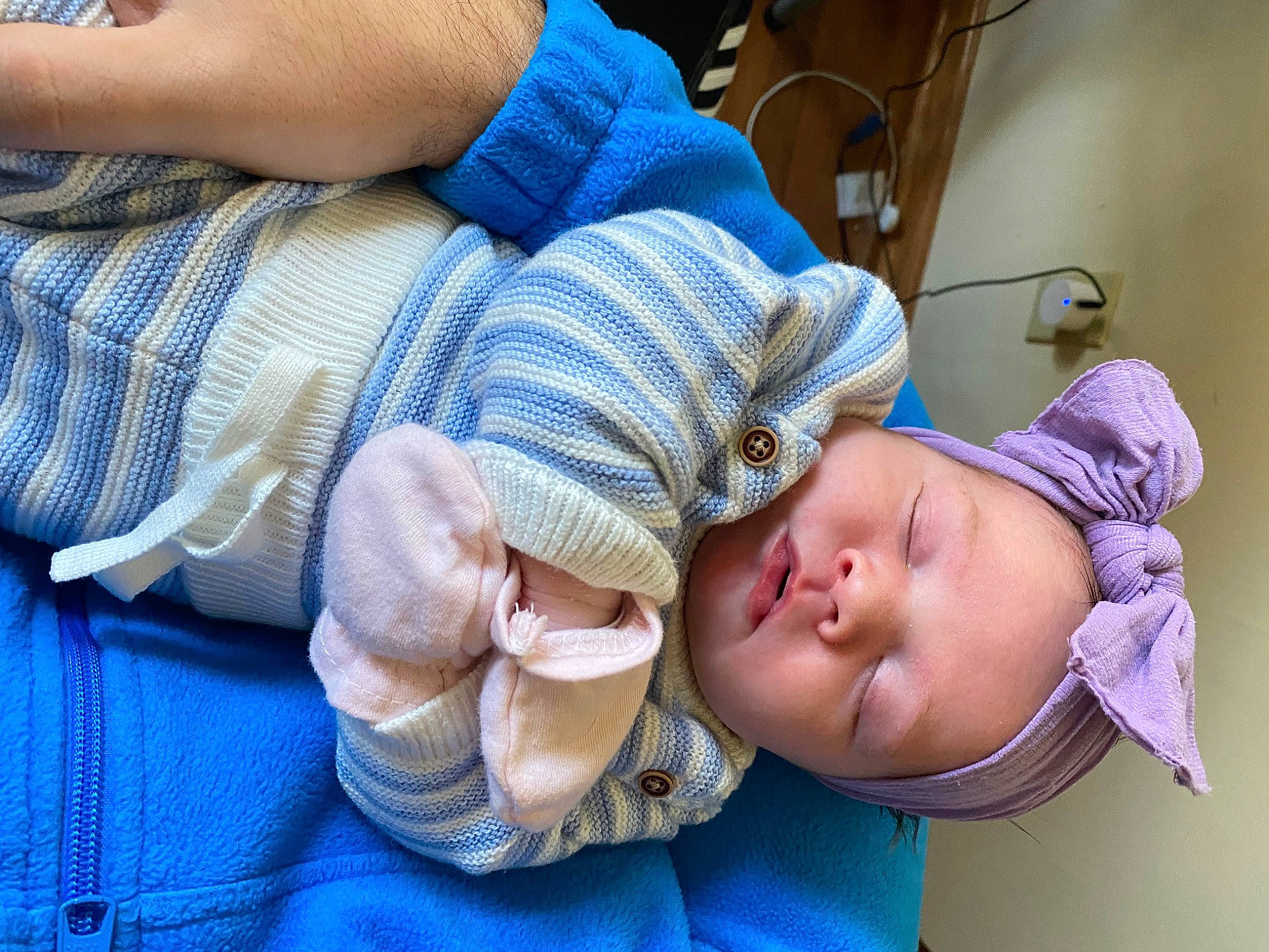 Gracelyn is registered to the contest to win money with this photo: baby, blue, cheek, child, comfort, eyelash, finger, gesture, hand, happy, hat, headgear, interaction, mouth, nose, person, skin, smile, textile, toddler