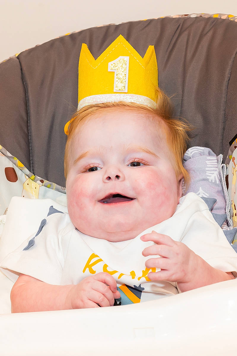 Steve joined the competition — help win amazing prizes! baby, baby_laughing, baby_products, baby_toddler_clothing, birthday, cap, child, costume_hat, crown, event, eye, fashion_accessory, fun, happy, joy, laugh, party_hat, person, smile, textile