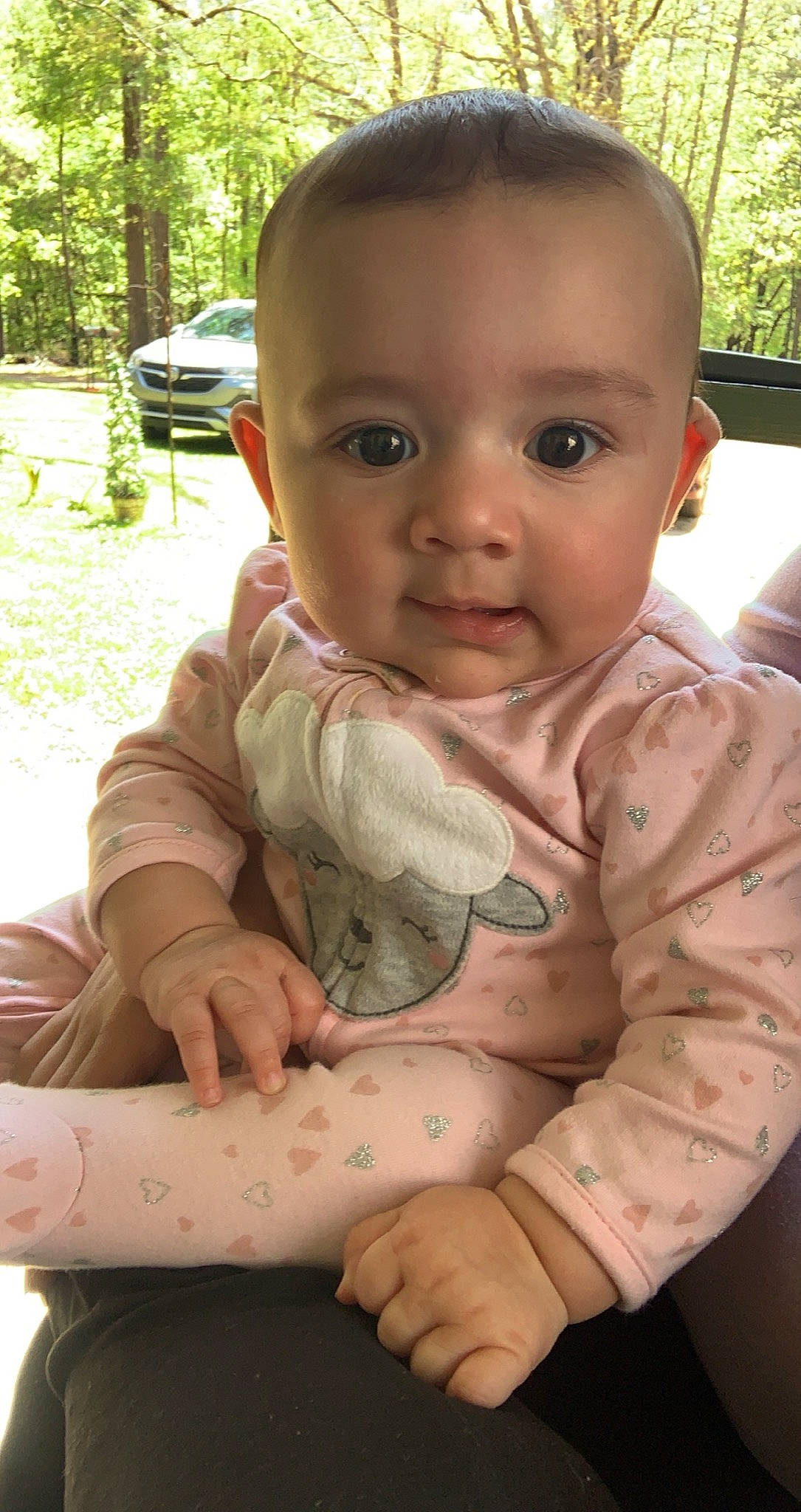 Kristlyn joined the competition — help win amazing prizes! baby, baby_toddler_clothing, cheek, chin, dress, eye, finger, grass, hand, happy, head, iris, mouth, nose, person, plant, skin, sleeve, toddler, tree