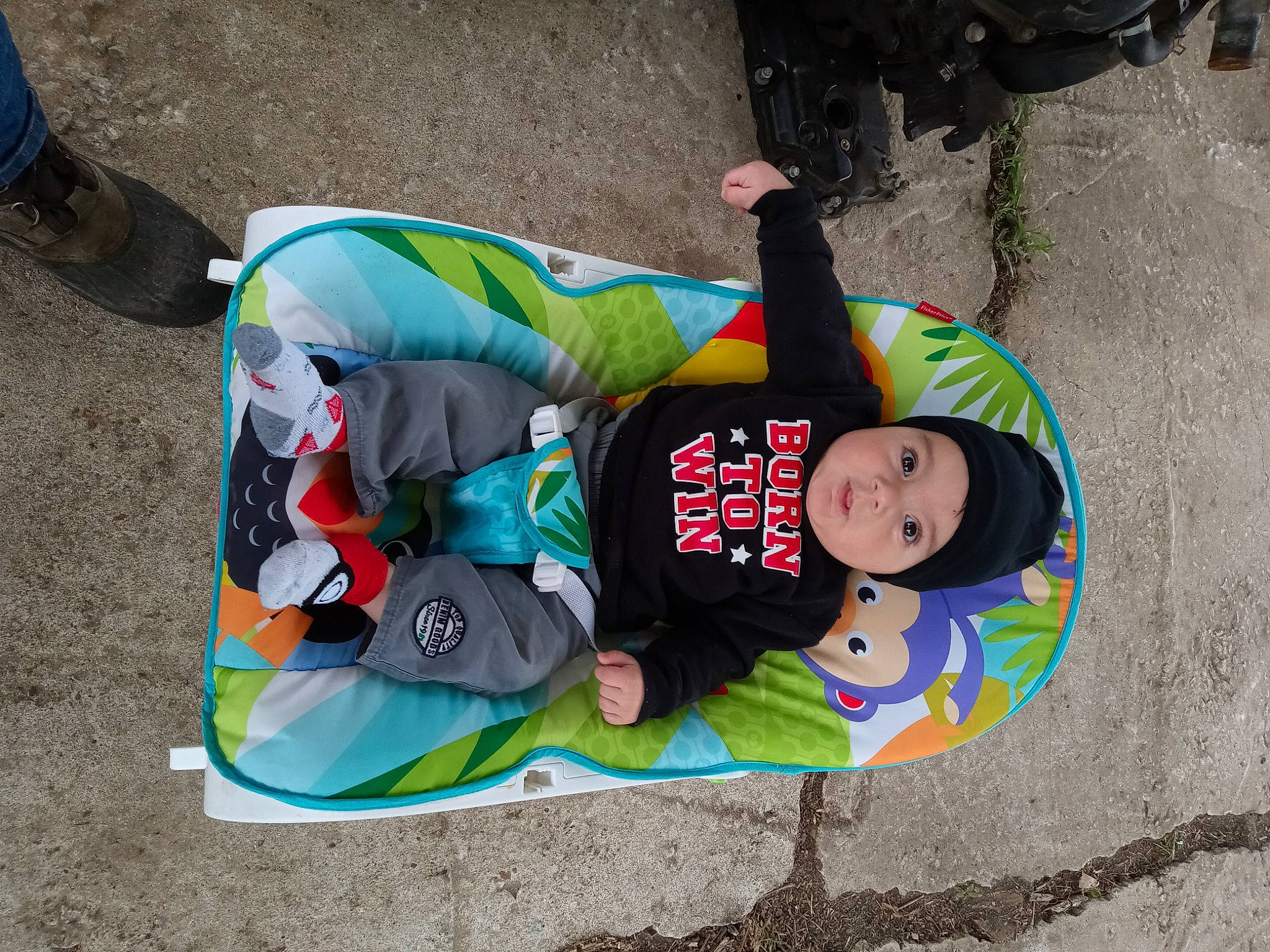 Julian Pelayo joined the competition — help win amazing prizes! art, baby, baby_products, child, fun, grass, headwear, leisure, person, personal_protective_equipment, plant, recreation, shoe, sidewalk, sitting, sneakers, t_shirt, tire, toddler, tree