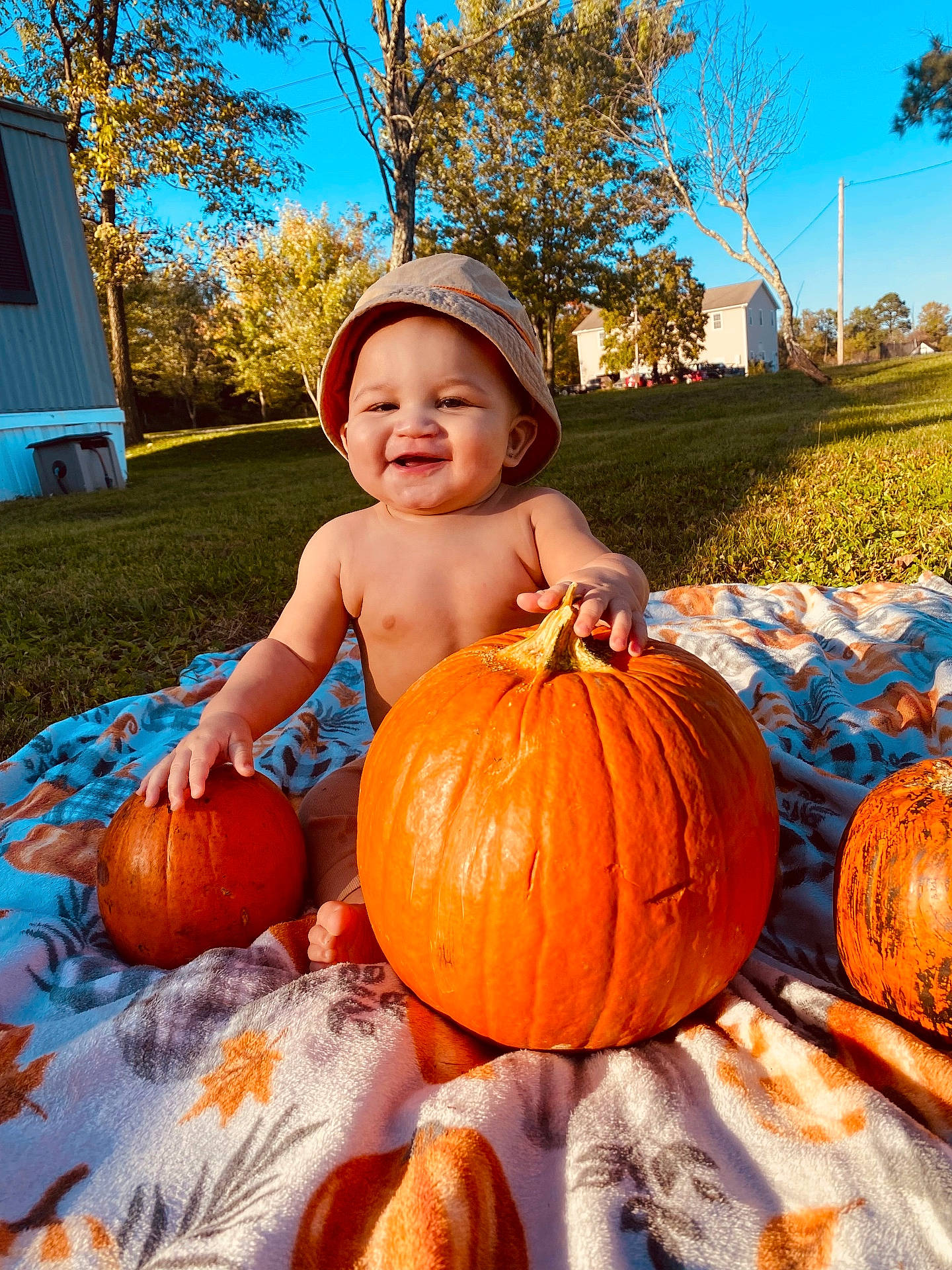 Armani joined the competition — help win amazing prizes! architecture, baby, building, clothing, face, food, grass, happy, hat, head, outdoors, person, photography, plant, portrait, produce, pumpkin, shelter, squash, vegetable