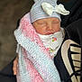 Kinleigh joined the competition — help win amazing prizes! newborn, baby, sleeping, blanket, knitted_blanket, hat, bow, person, nike_hoodie, clothing, closeup, indoor, soft_light, peaceful, wrapped, infant, cute, portrait, child, toddler