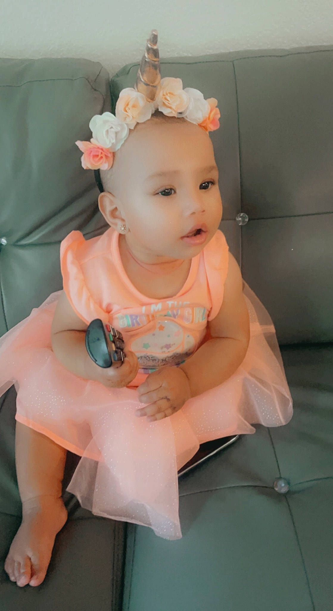 Miah joined the competition — help win amazing prizes! arm, baby, baby_products, baby_toddler_clothing, cheek, child, comfort, fashion_accessory, finger, foot, headband, headpiece, human_leg, lap, person, pink, sitting, skin, sock, thigh