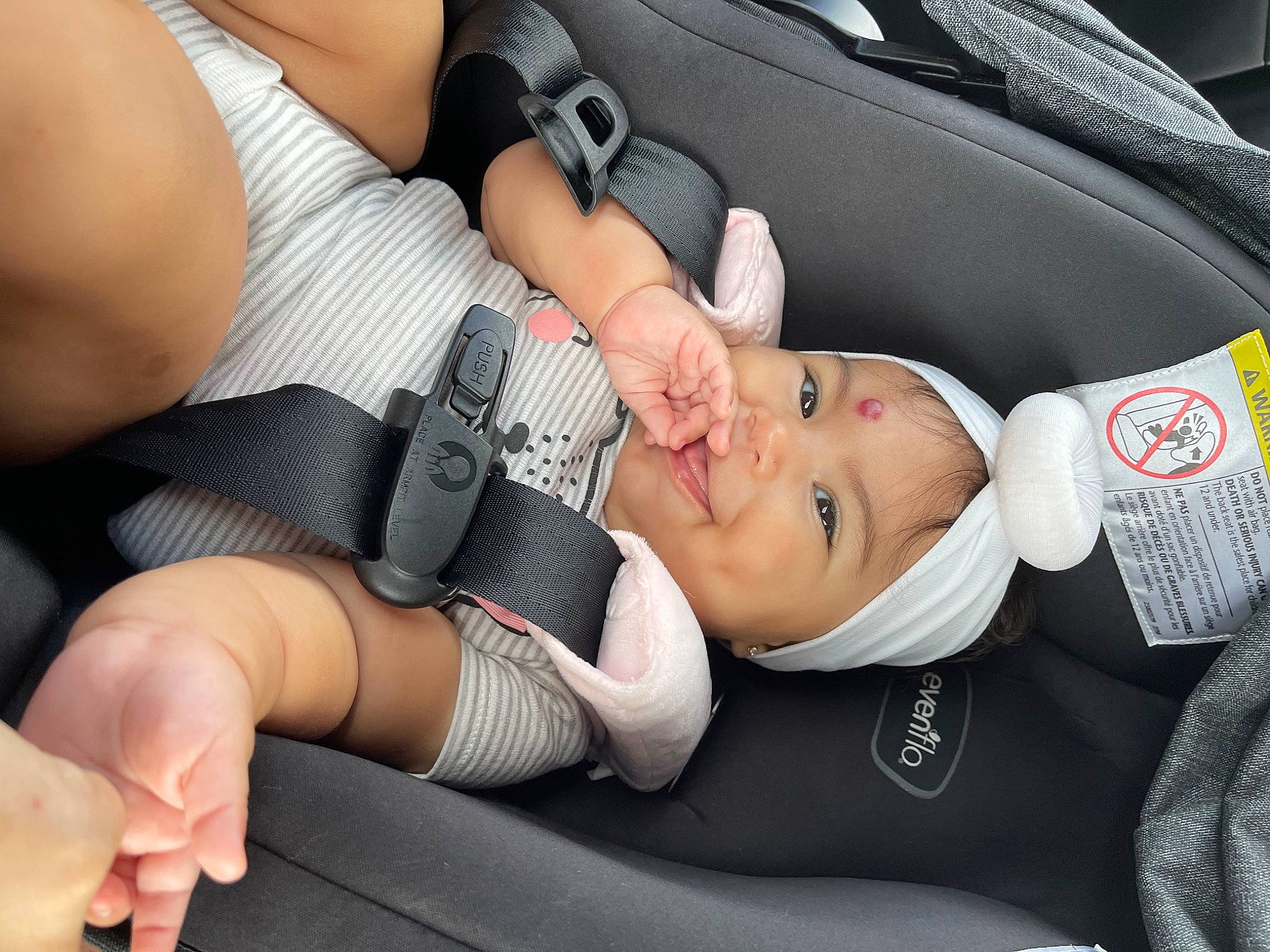 Sophia Hope joined the competition — help win amazing prizes! auto_part, baby, baby_carriage, baby_in_car_seat, baby_toddler_clothing, car_seat, child, comfort, finger, gesture, hand, headwear, health_care, nail, person, product, seat_belt, service, skin, thumb