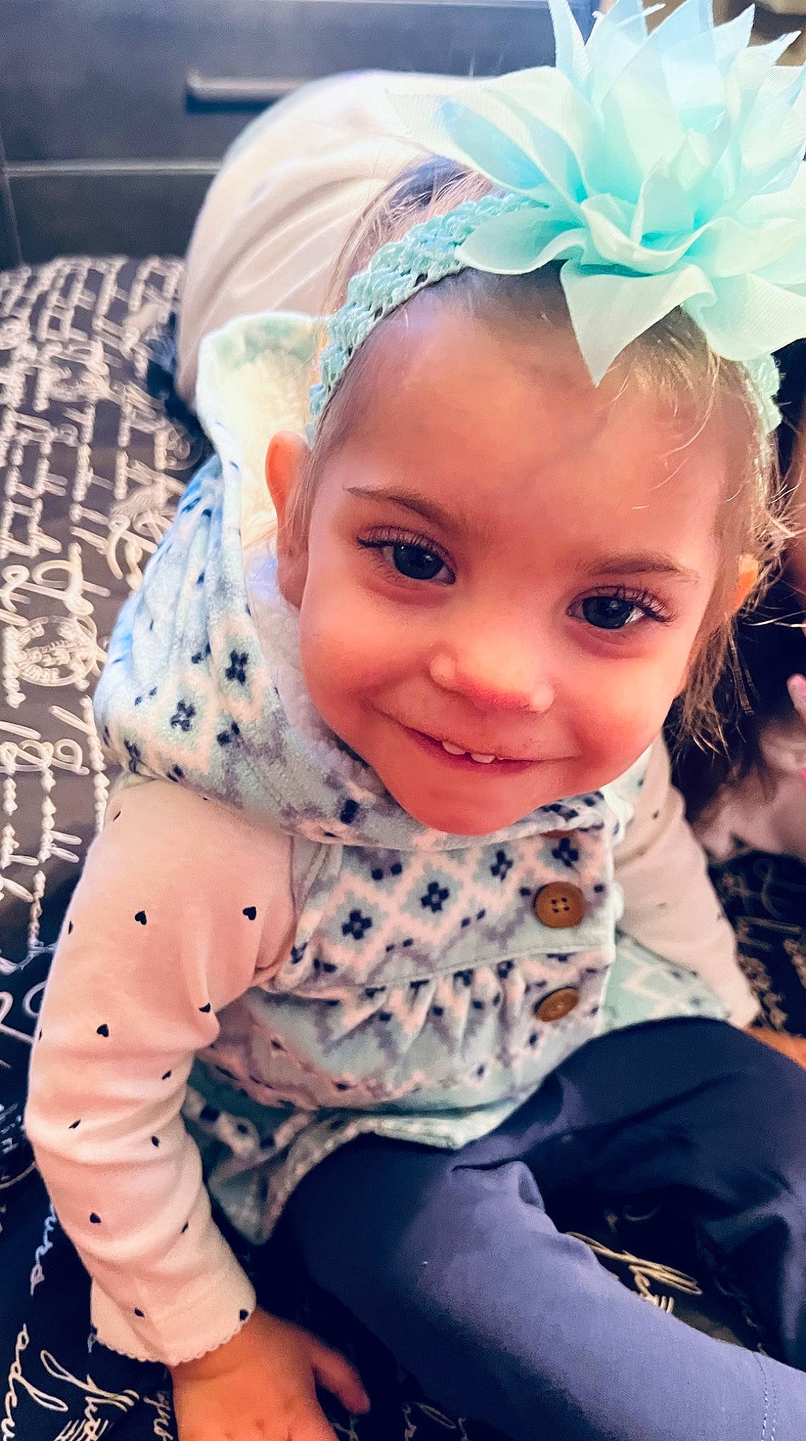 Kaylee Grace is registered to the contest to win money with this photo: baby_toddler_clothing, blue, child, cool, electric_blue, flash_photography, fun, happy, head, headband, headgear, headpiece, iris, joy, pattern, person, pink, purple, skin, sleeve