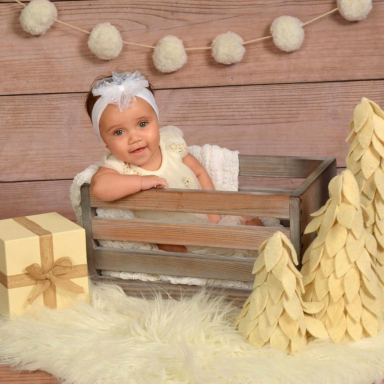 Khalanie joined the competition — help win amazing prizes! baby, bed, box, clothing, costume, crate, crib, dress, face, furniture, hardwood, hat, head, indoors, infantbed, person, photography, plywood, portrait, wood