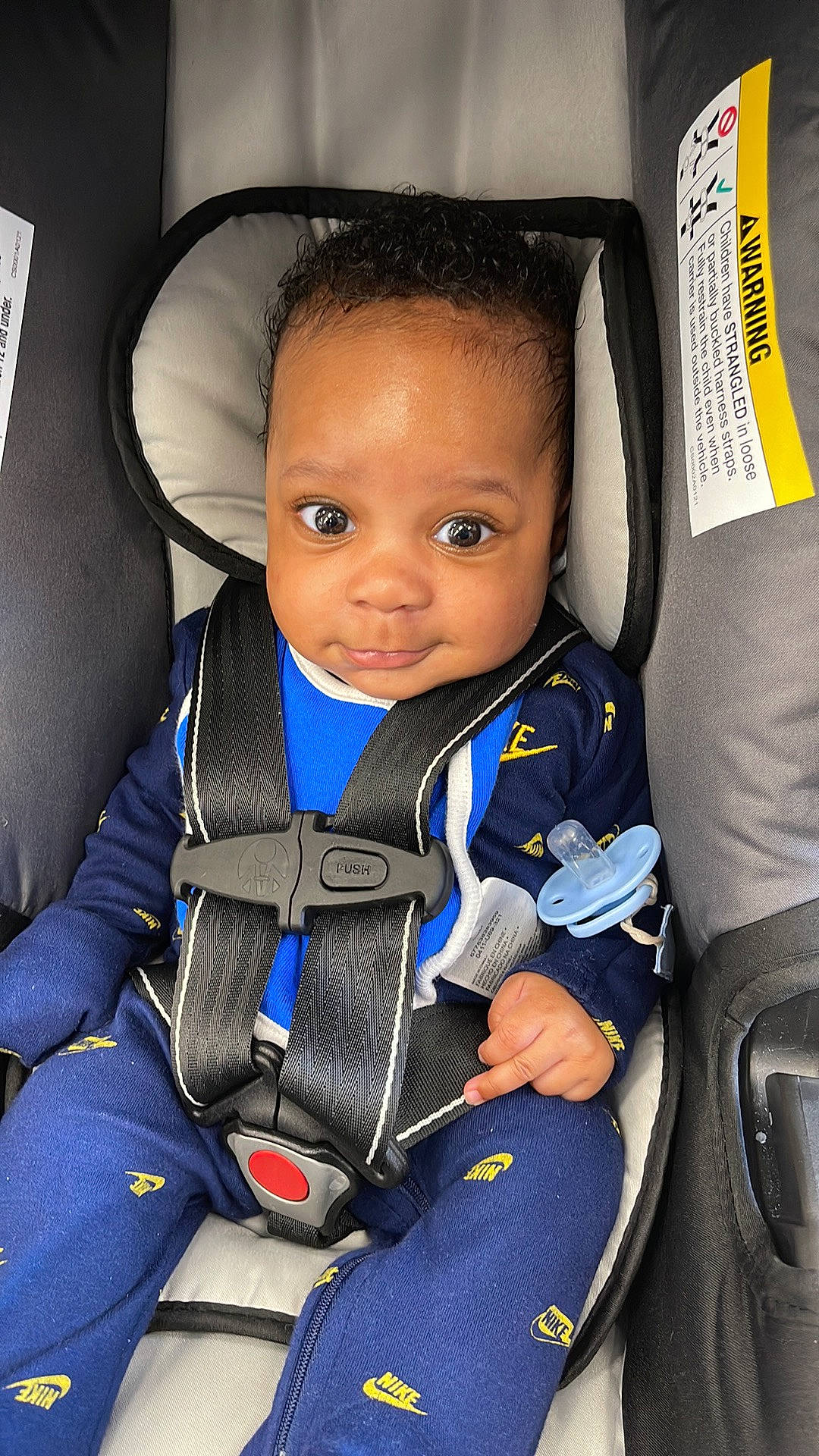 Aiden joined the competition — help win amazing prizes! auto_part, baby, baby_carriage, baby_in_car_seat, baby_products, baby_safety, baby_toddler_clothing, car_seat, car_seat_cover, child, comfort, electric_blue, head_restraint, person, seat_belt, service, sitting, sleeve, smile, toddler