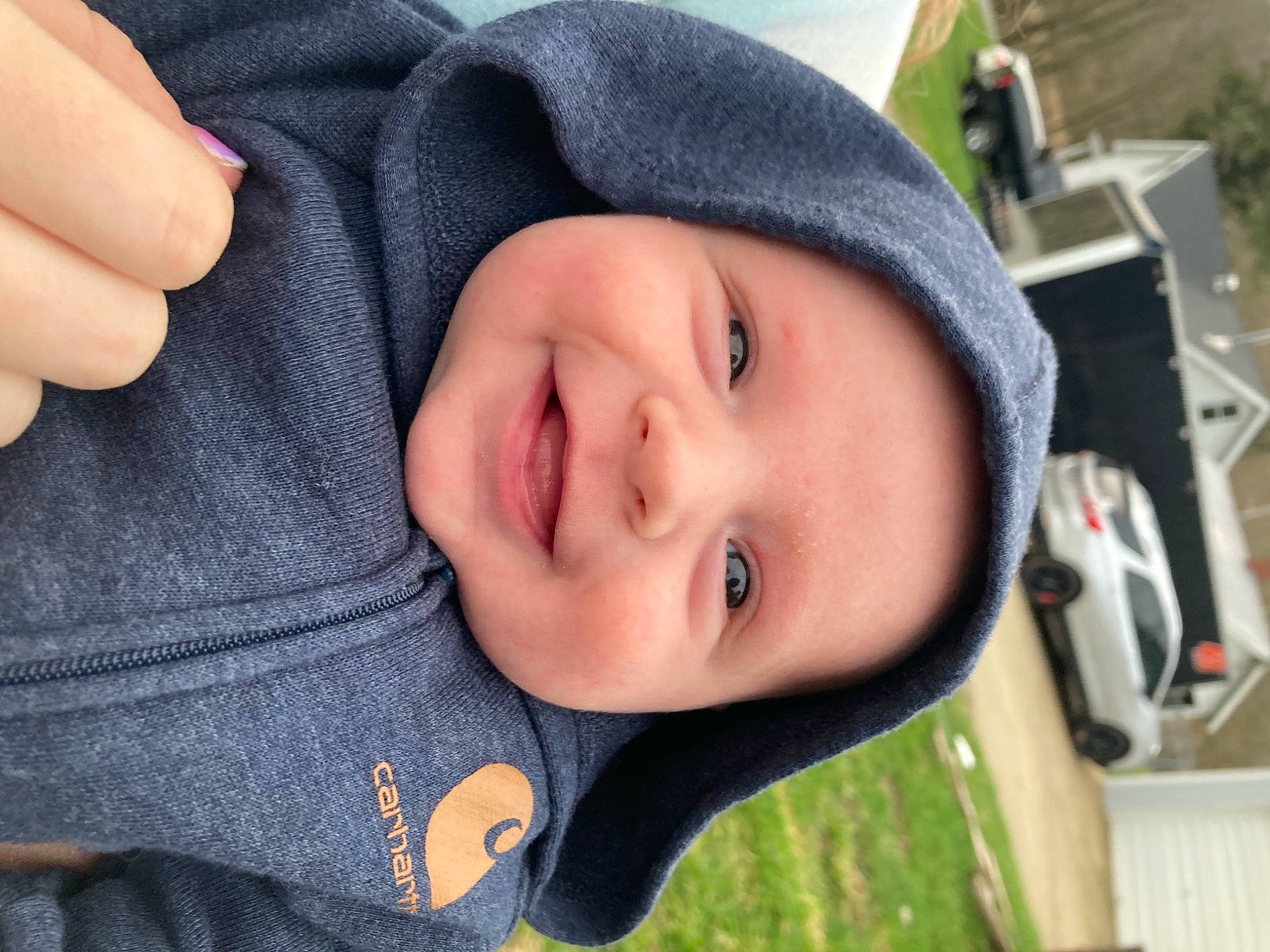 Haiden is registered to the contest to win money with this photo: cheek, eye, eyebrow, face, finger, happy, hat, head, headgear, headwear, joy, lip, mammal, mouth, nose, person, plant, skin, smile, toddler