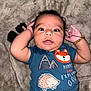 Isaac is registered to the contest to win money with this photo: adorable, animal_graphics, baby, blanket, blue_shirt, bracelet, casual_clothing, child, curious, cute, explorer, human, indoors, infant, lying_down, portrait, smiling, soft_texture, wide_eyes, young
