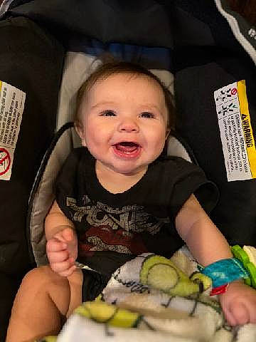 Landyn is registered to the contest to win money with this photo: arm, baby, baby_toddler_clothing, black, cheek, child, eye, finger, hand, happy, iris, mouth, nose, organ, people, person, product, skin, smile, snapshot