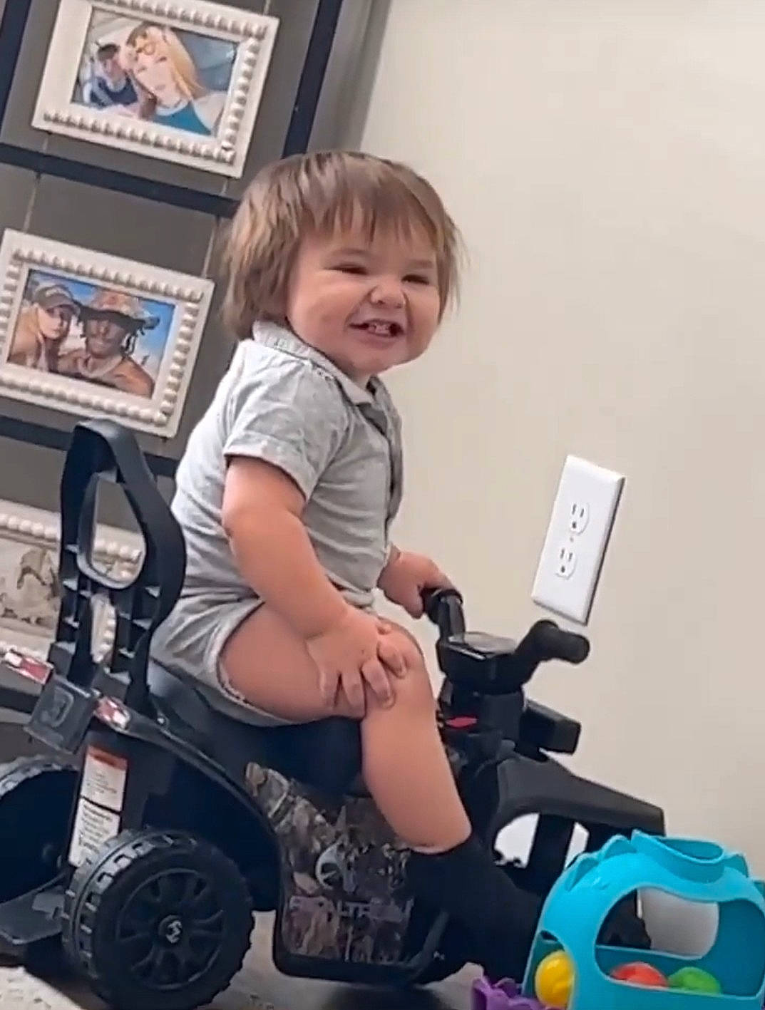 Landyn joined the competition — help win amazing prizes! automotive_tire, automotive_wheel_system, child, fun, happy, human_leg, joy, knee, lap, leg, motor_vehicle, person, picture_frame, riding_toy, sitting, smile, snapshot, thigh, tire, toddler