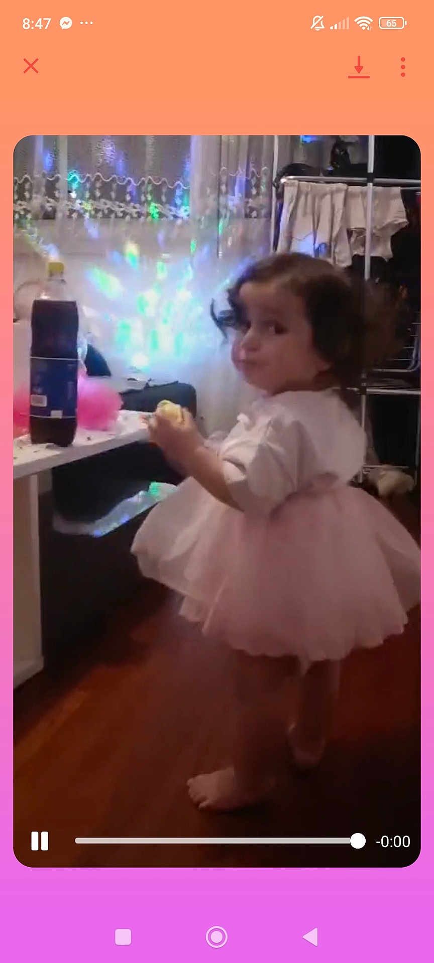 Maylesse a rejoint le concours — aidez-le/la à gagner de superbes lots ! toddler, child, pink_tutu, barefoot, indoor, wooden_floor, snack, curious, standing, sideways_glance, cozy_room, colorful_lights, household_items, curtains, table, bottle, casual, candid, portrait, young_child