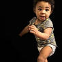 black_background, child, curly_hair, cute, diaper, exploring, expression, eyes, face, feet, fingers, grey_shirt, hand, isolated, legs, mouth, portrait, skin, standing, toddler