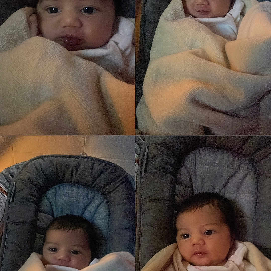 Ellena joined the competition — help win amazing prizes! baby, baby_seat, blanket, child, cozy, cushion, cute, expression, face, indoor, infant, person, portrait, resting, sleepwear, small_child, soft_texture, warm_lighting, wrapped, young_baby