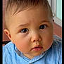 toddler, child, face, portrait, blue_shirt, curious, chubby_cheeks, short_hair, outdoor, young_child, cute, expression, closeup, baby, person, head, skin, eyes, mouth, innocent