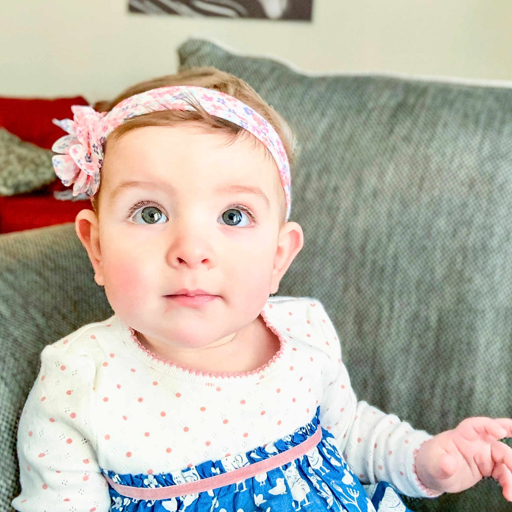 Olivia Rose joined the competition — help win amazing prizes! baby, baby_toddler_clothing, cheek, child, ear, face, fashion_accessory, hair_accessory, head, headband, headgear, lip, person, pink, skin, smile, textile, toddler