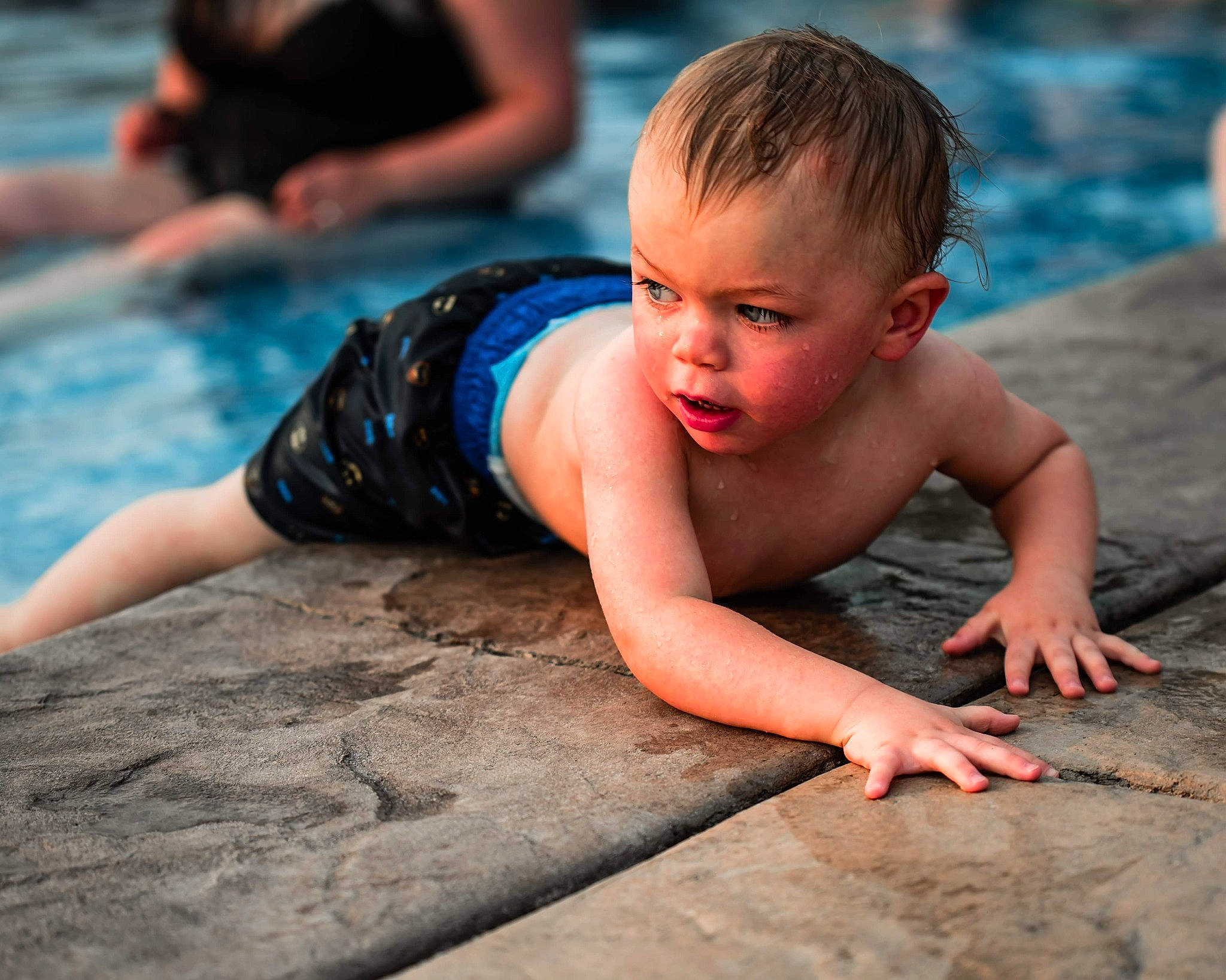 Bradley is registered to the contest to win money with this photo: ankle, aqua, baby, baby_crawling, barechested, chest, child, crawling, ear, foot, fun, leisure, leisure_centre, muscle, person, play, stomach, summer, swimming_pool, toddler