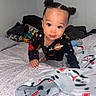 Jayce joined the competition — help win amazing prizes! baby, child, infant, crawling, bed, blanket, pigtails, cute, indoors, person, face, expression, clothing, patterned, cozy, room, sleepwear, smiling, young, curious