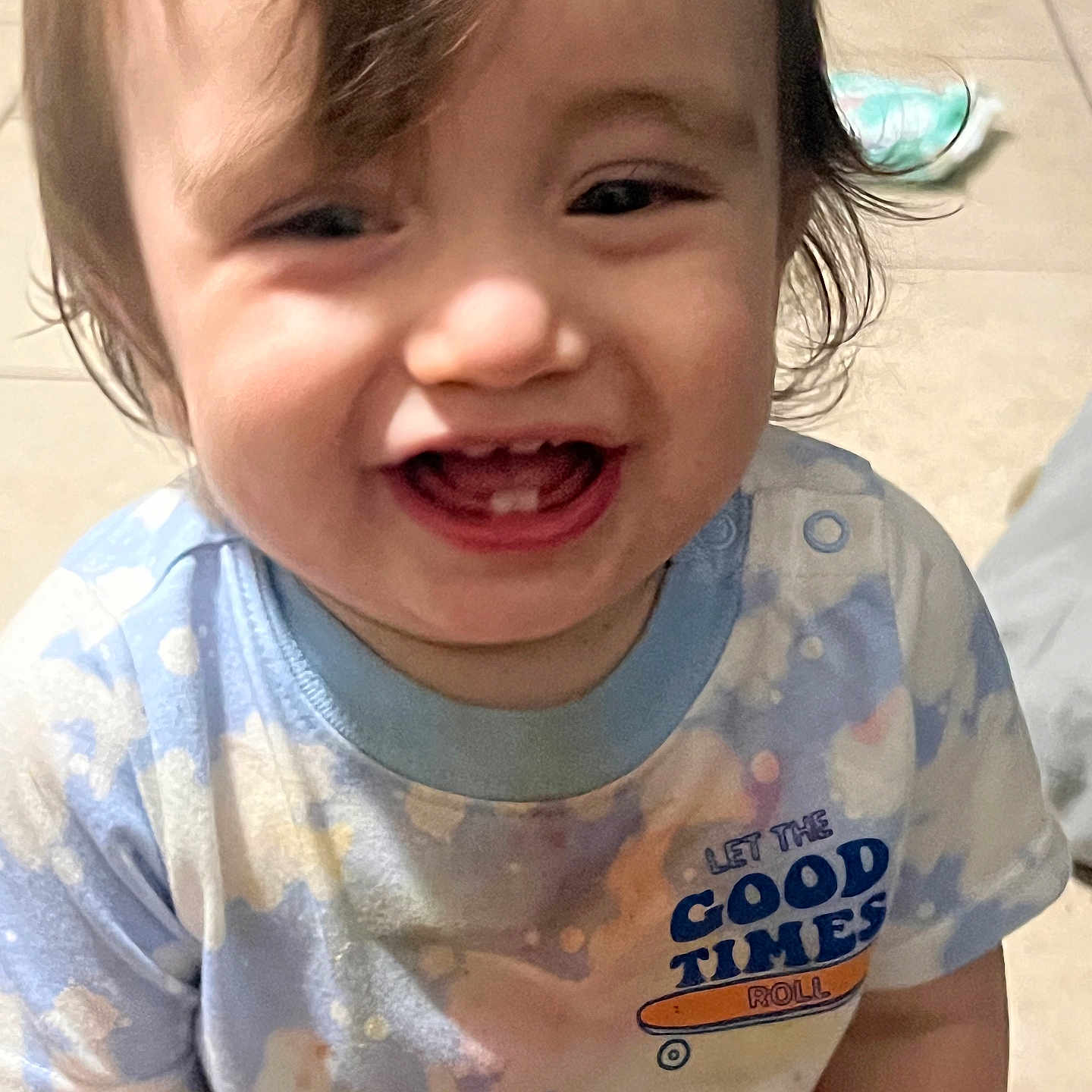 Jeffery joined the competition — help win amazing prizes! baby, babylaughing, bodypart, clothing, cream, dessert, face, food, happy, head, icecream, laughing, mouth, person, photography, portrait, shirt, smile, t_shirt, teeth