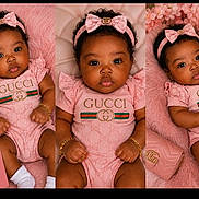 Rae'Lyn joined the competition — help win amazing prizes! baby, child, infant, pink, gucci, headband, bracelet, clothing, fashion, portrait, cute, luxury, accessories, soft_texture, triptych, smiling, sitting, studio, young_child, girl