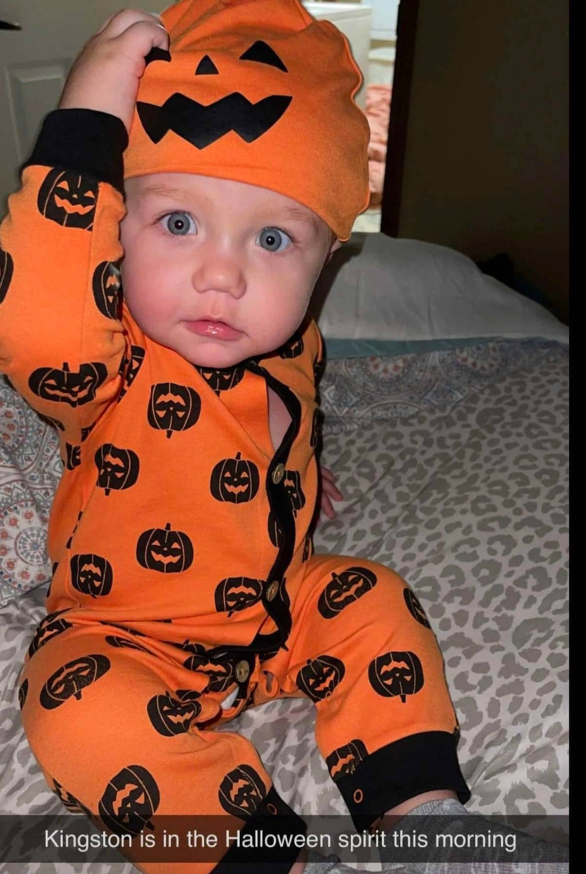 Kingston joined the competition — help win amazing prizes! baby, baby_toddler_clothing, beanie, cap, cheek, child, costume, face, fashion_accessory, fun, fur, headwear, knit_cap, orange, pattern, peach, person, personal_protective_equipment, pink, sitting