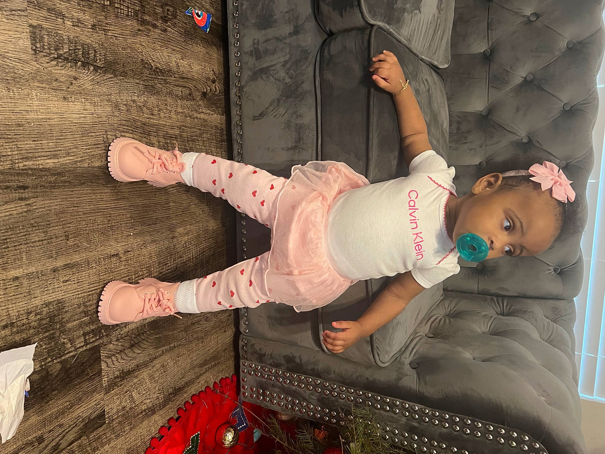 Skyelar joined the competition — help win amazing prizes! baby, baby_toddler_clothing, child, foot, fun, gesture, human_leg, leg, pattern, person, plant, room, sandal, sitting, sleeve, sock, thigh, toddler, tree, wood