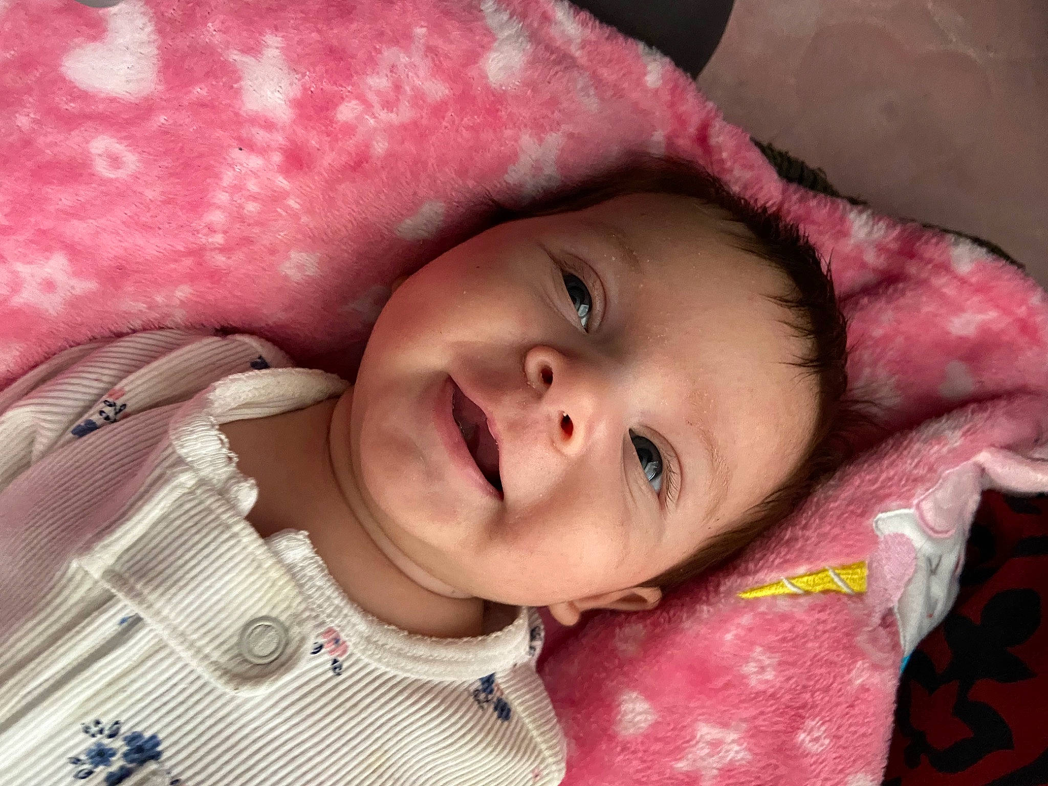 Maisy joined the competition — help win amazing prizes! baby, baby_toddler_clothing, cheek, chin, eye, eyebrow, eyelash, face, forehead, happy, head, iris, lip, mouth, nose, person, pink, skin, sleeve, smile