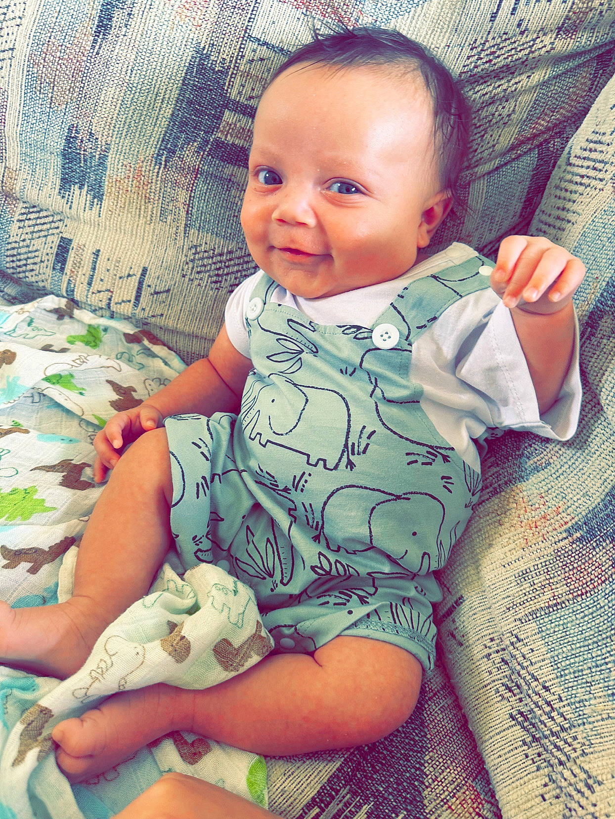 Jayden joined the competition — help win amazing prizes! baby, baby_toddler_clothing, cheek, comfort, cool, eye, face, facial_expression, finger, happy, head, iris, mammal, mouth, pattern, person, product, skin, sleeve, smile