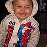 Xander joined the competition — help win amazing prizes! toddler, child, hoodie, spiderman, smile, happy, indoor, face, person, clothing, zipper, seated, toy, cup, furniture, casual, expression, cute, warm, sweatshirt