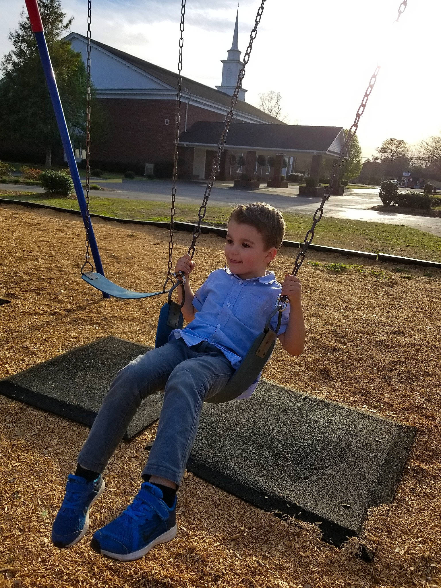 Brayden joined the competition — help win amazing prizes! child, city, fun, human_settlement, leisure, outdoor_play_equipment, person, play, playground, public_space, recreation, swing, toddler