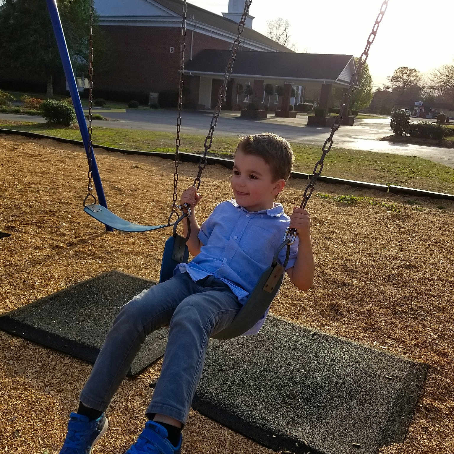 Brayden joined the competition — help win amazing prizes! child, city, fun, human_settlement, leisure, outdoor_play_equipment, person, play, playground, public_space, recreation, swing, toddler