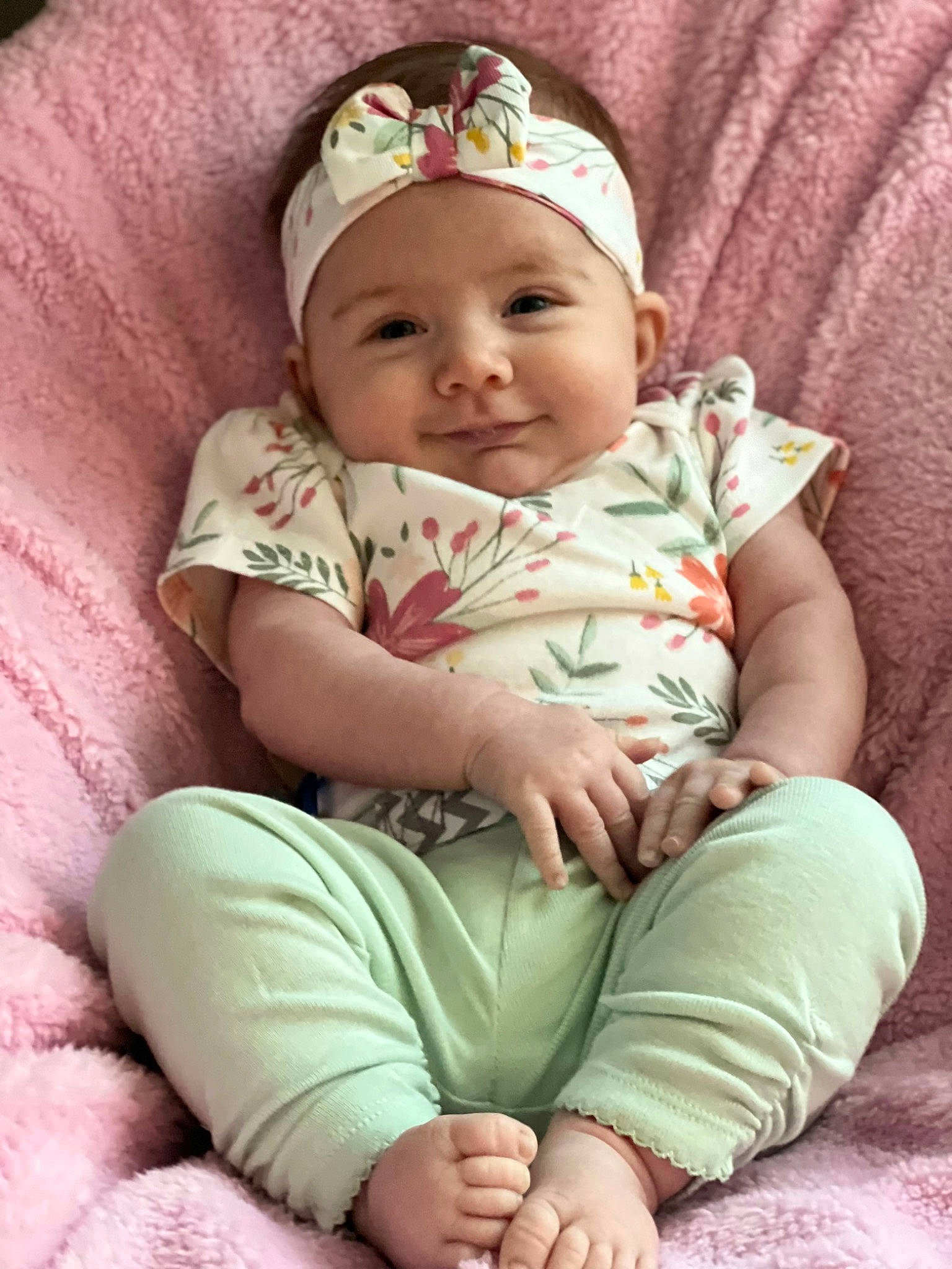 Taelynn joined the competition — help win amazing prizes! baby, baby_toddler_clothing, cap, cheek, child, comfort, eye, face, finger, grass, green, happy, head, headwear, iris, joy, lip, person, pink, sitting