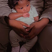 Aylah is registered to the contest to win money with this photo: adult, arms, baby, bow, casual_wear, child, close_up, clothing, curly_hair, cute, hand, indoor, looking_away, person, portrait, seated, sneakers, soft_lighting, toddler, white_shoes