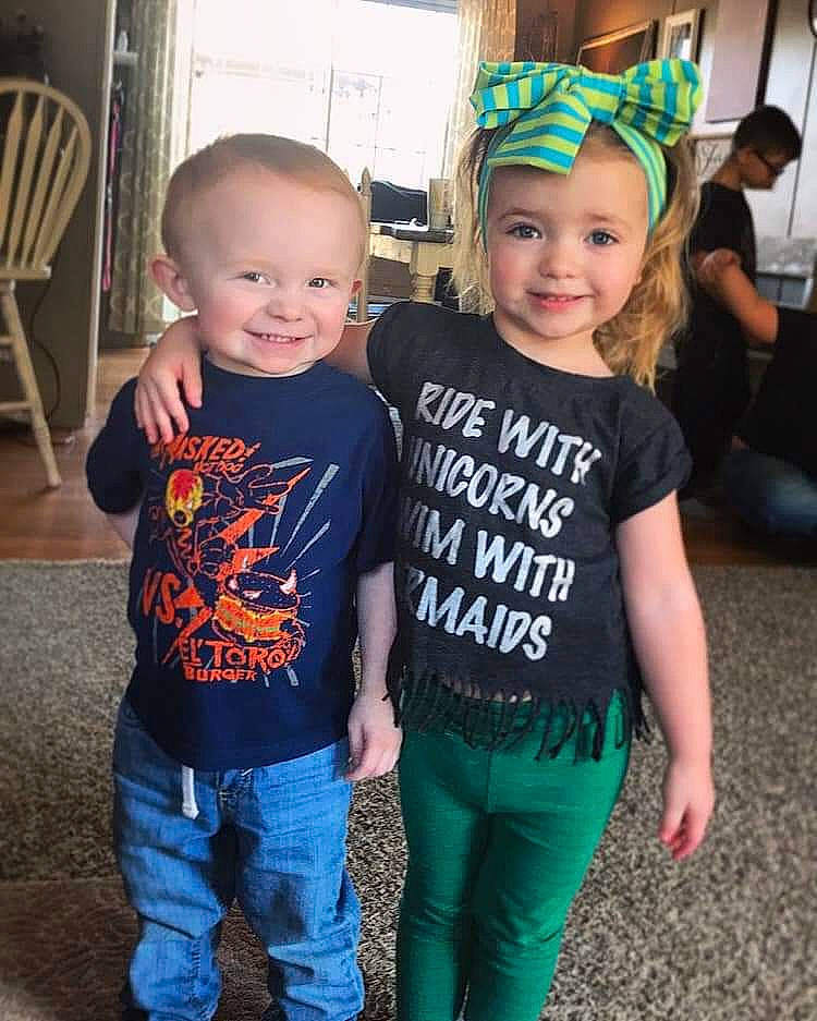 Mara joined the competition — help win amazing prizes! child, clothing, cool, costume, fun, happy, head, headgear, headwear, jeans, joy, outerwear, people, person, sibling, sleeve, smile, standing, style, t_shirt