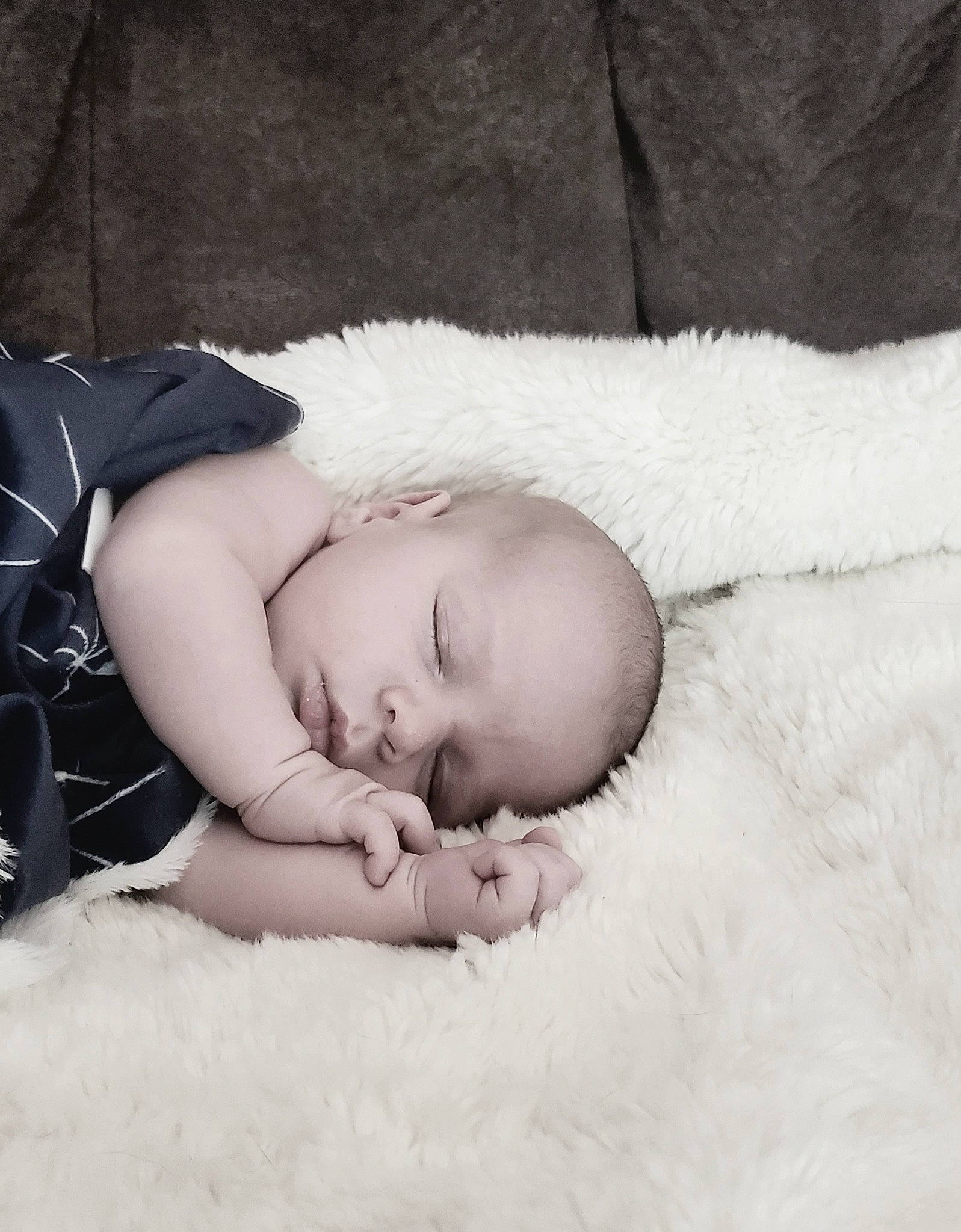 Lucian is registered to the contest to win money with this photo: art, baby, baby_sleeping, baby_toddler_clothing, bedding, bedtime, child, comfort, fashion_accessory, flash_photography, fur, linens, monochrome, monochrome_photography, nap, pattern, person, portrait_photography, room, sleep