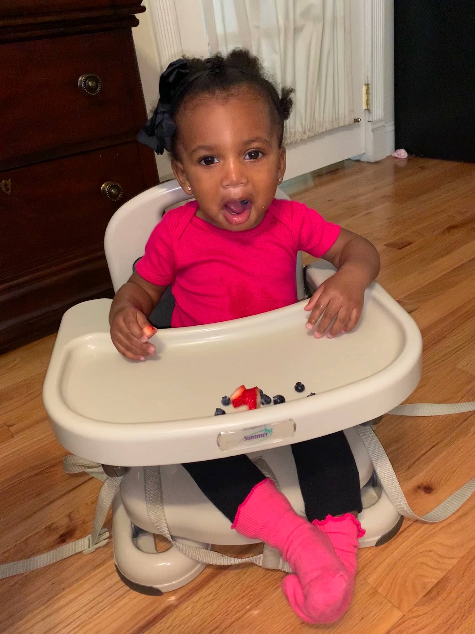 Danielle joined the competition — help win amazing prizes! baby, baby_toddler_clothing, cabinetry, chest_of_drawers, child, drawer, eye, eyelash, face, flooring, hair, hardwood, head, magenta, person, pink, purple, sleeve, t_shirt, toddler