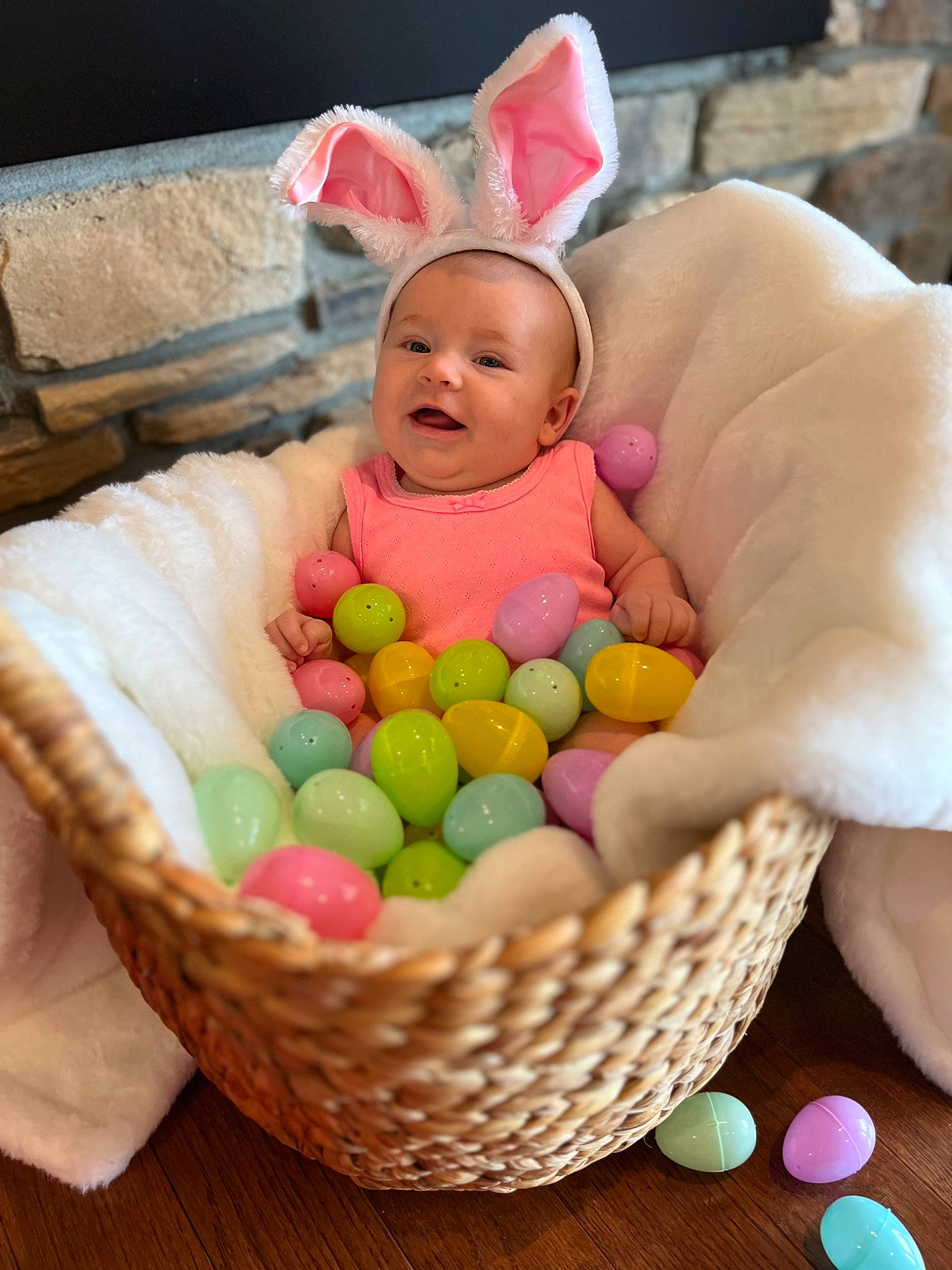 Katie is registered to the contest to win money with this photo: baby, baby_products, baby_toddler_clothing, baby_toys, basket, child, confectionery, event, food, happy, pattern, person, sweetness, toddler