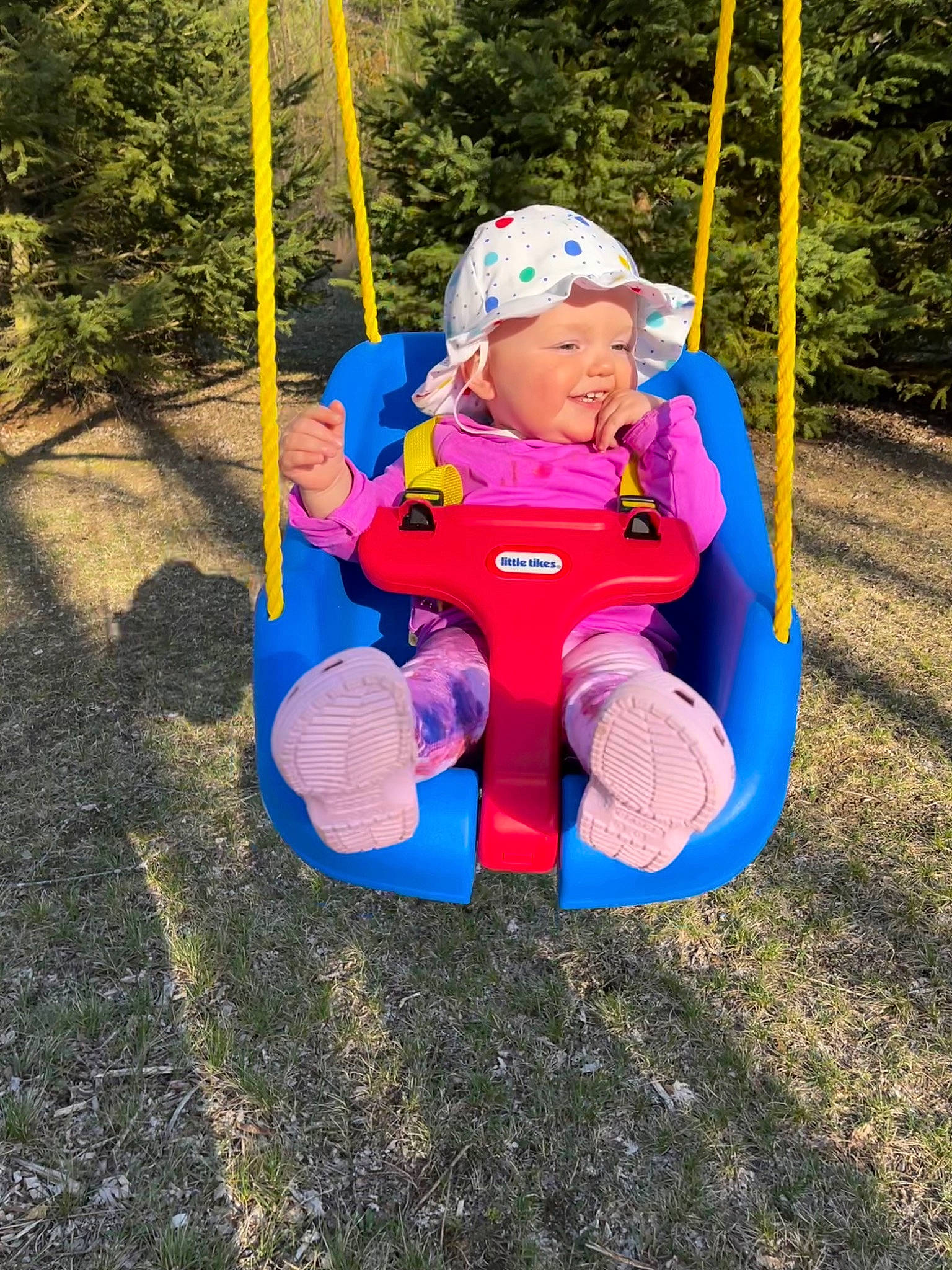 Delaney joined the competition — help win amazing prizes! baby, baby_toddler_clothing, child, chute, city, electric_blue, fun, grass, happy, headwear, leisure, outdoor_play_equipment, people_in_nature, person, plant, play, playground, recreation, soil, swing
