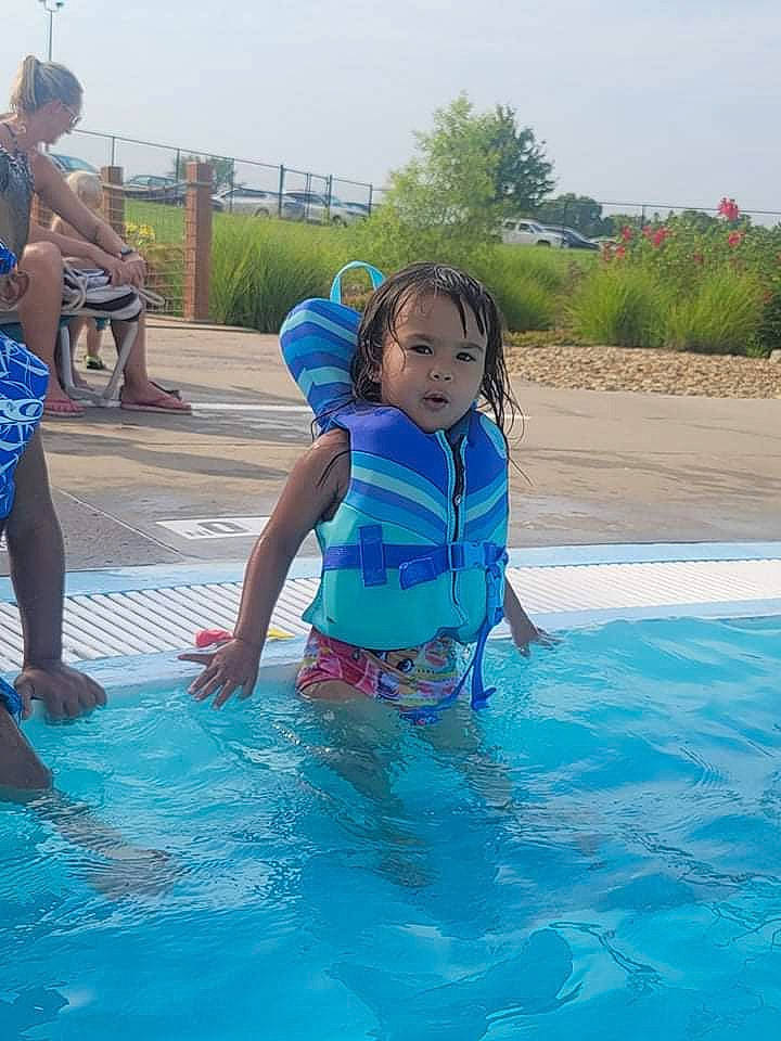 Athena joined the competition — help win amazing prizes! bathing, electric_blue, fun, games, inflatable, leisure, leisure_centre, person, personal_protective_equipment, plant, play, recreation, shorts, sky, swimming_pool, swimwear, toddler, tree, vacation, water