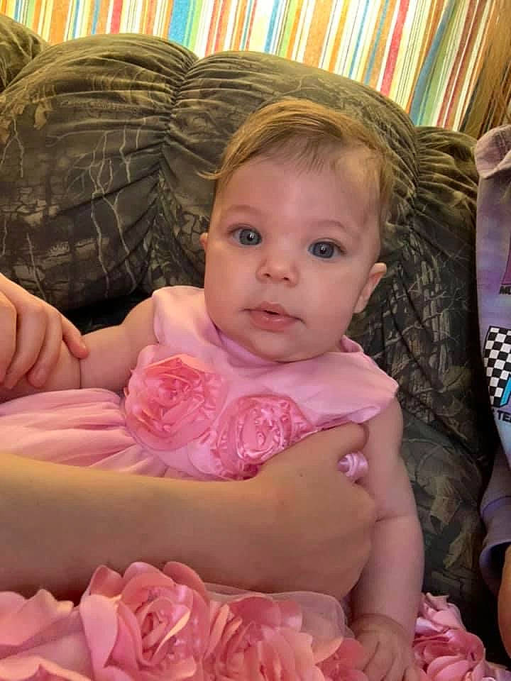 Aubrianna joined the competition — help win amazing prizes! baby, baby_toddler_clothing, cheek, comfort, eye, face, facial_expression, finger, fun, happy, head, iris, lip, mouth, person, petal, pink, plant, skin, textile