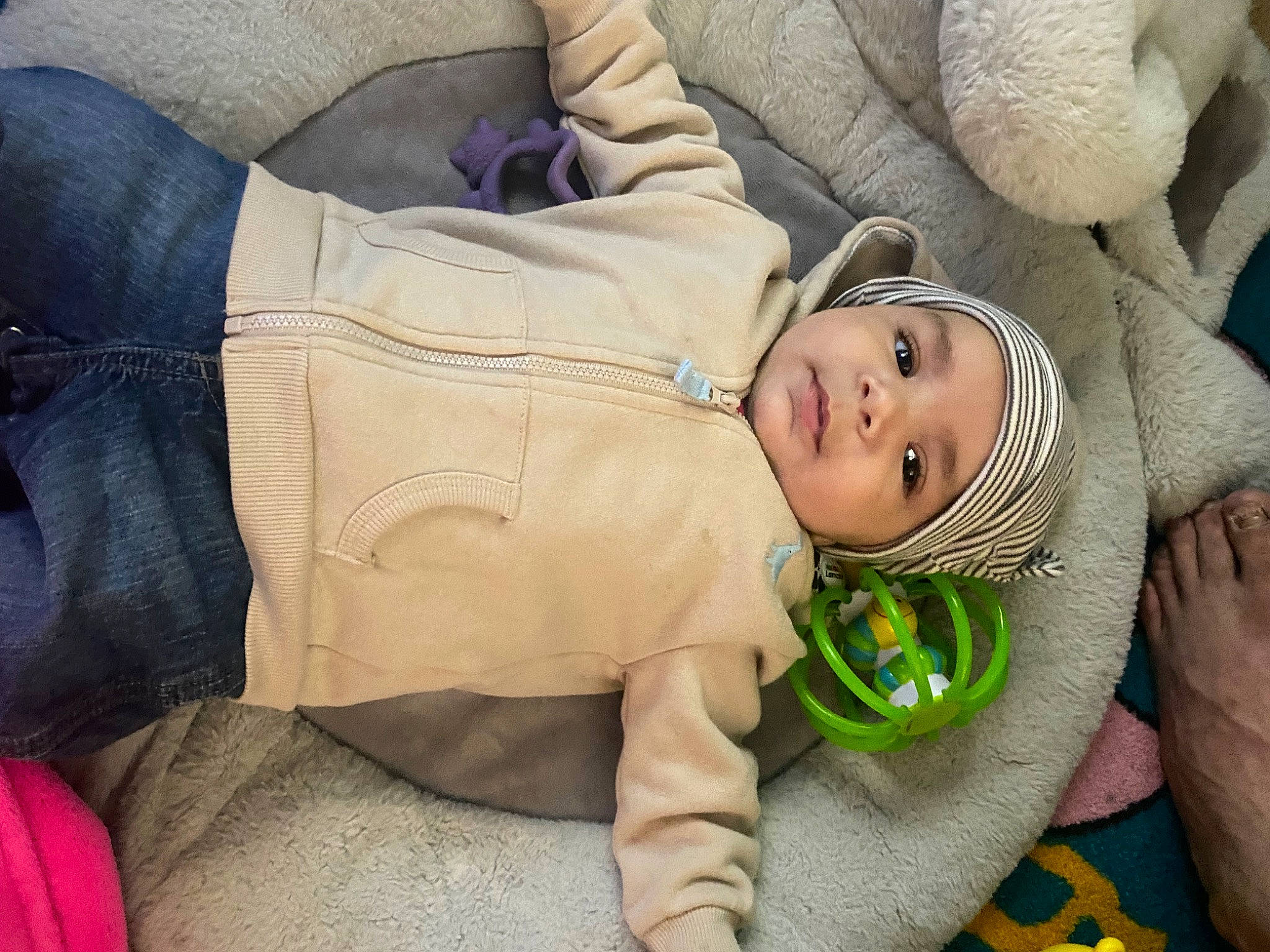 Eli joined the competition — help win amazing prizes! baby, baby_toddler_clothing, cheek, comfort, couch, eye, face, finger, hand, hat, head, headwear, linens, mammal, person, skin, sleeve, textile, toddler, tree