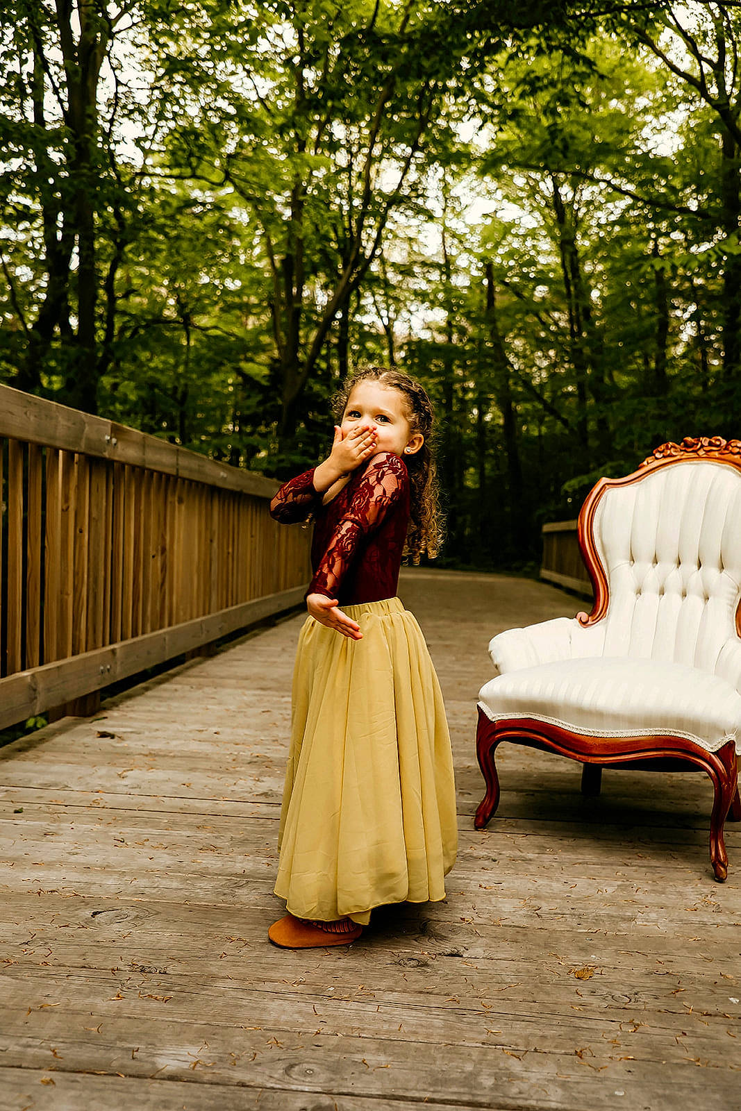 Brynn joined the competition — help win amazing prizes! blond, chair, fashion_design, fawn, fence, formal_wear, fun, grass, leisure, long_hair, magenta, people_in_nature, person, plant, recreation, street_fashion, sunlight, tints_and_shades, tree, wood