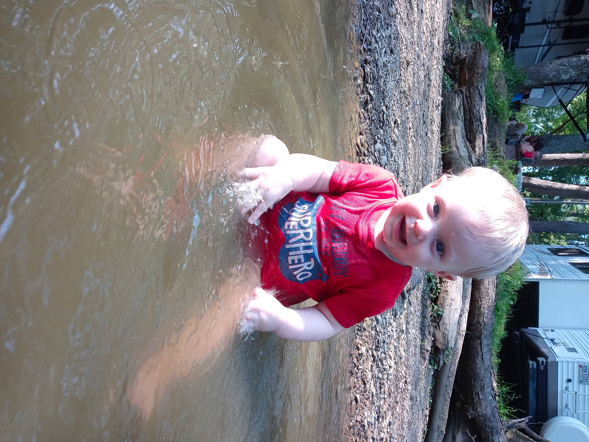 Ricky joined the competition — help win amazing prizes! child, fun, happy, lake, leisure, lifejacket, person, personal_protective_equipment, plant, play, recreation, smile, stream, t_shirt, toddler, tree, vacation, water, water_feature