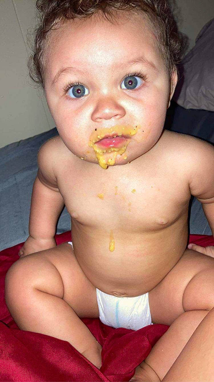 Kahlani is registered to the contest to win money with this photo: baby, bathing, cheek, chest, chin, eyebrow, eyelash, finger, human_body, iris, jaw, lip, mouth, muscle, neck, nose, organ, person, skin, stomach