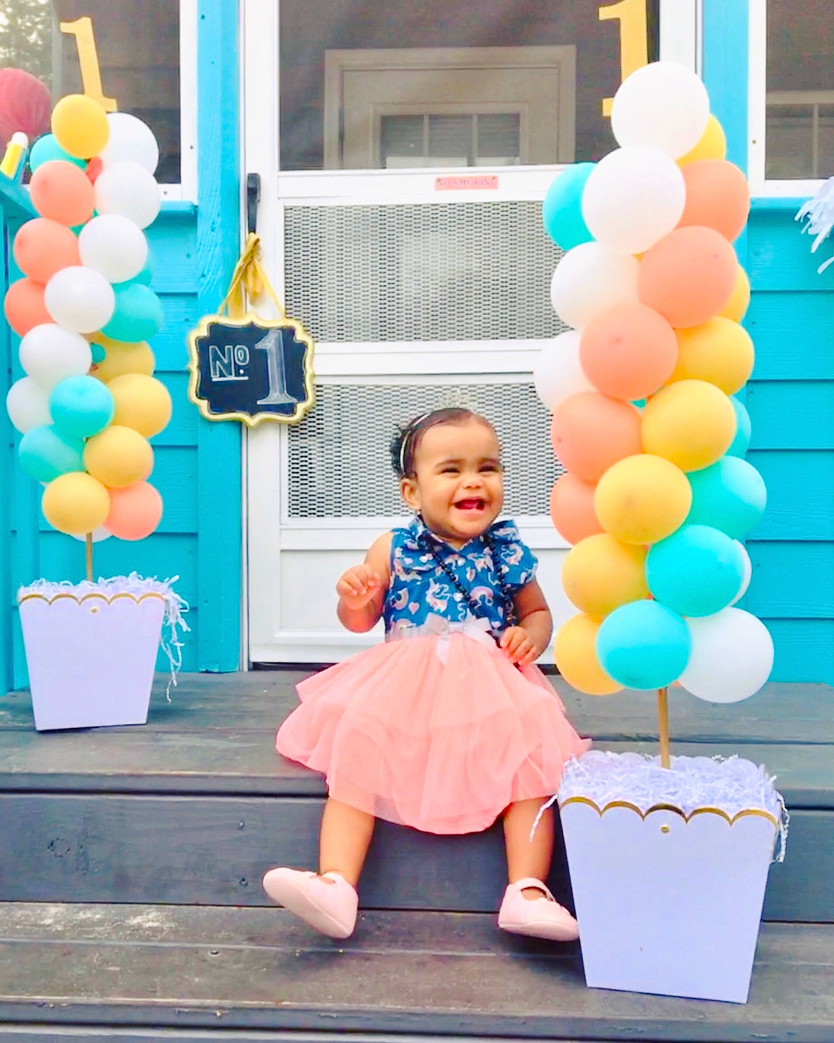 Eleanor Griffith joined the competition — help win amazing prizes! baby_shower, balloon, birthday, child, happy, joy, party, party_supply, peach, person, pink, smile, toddler, turquoise, yellow