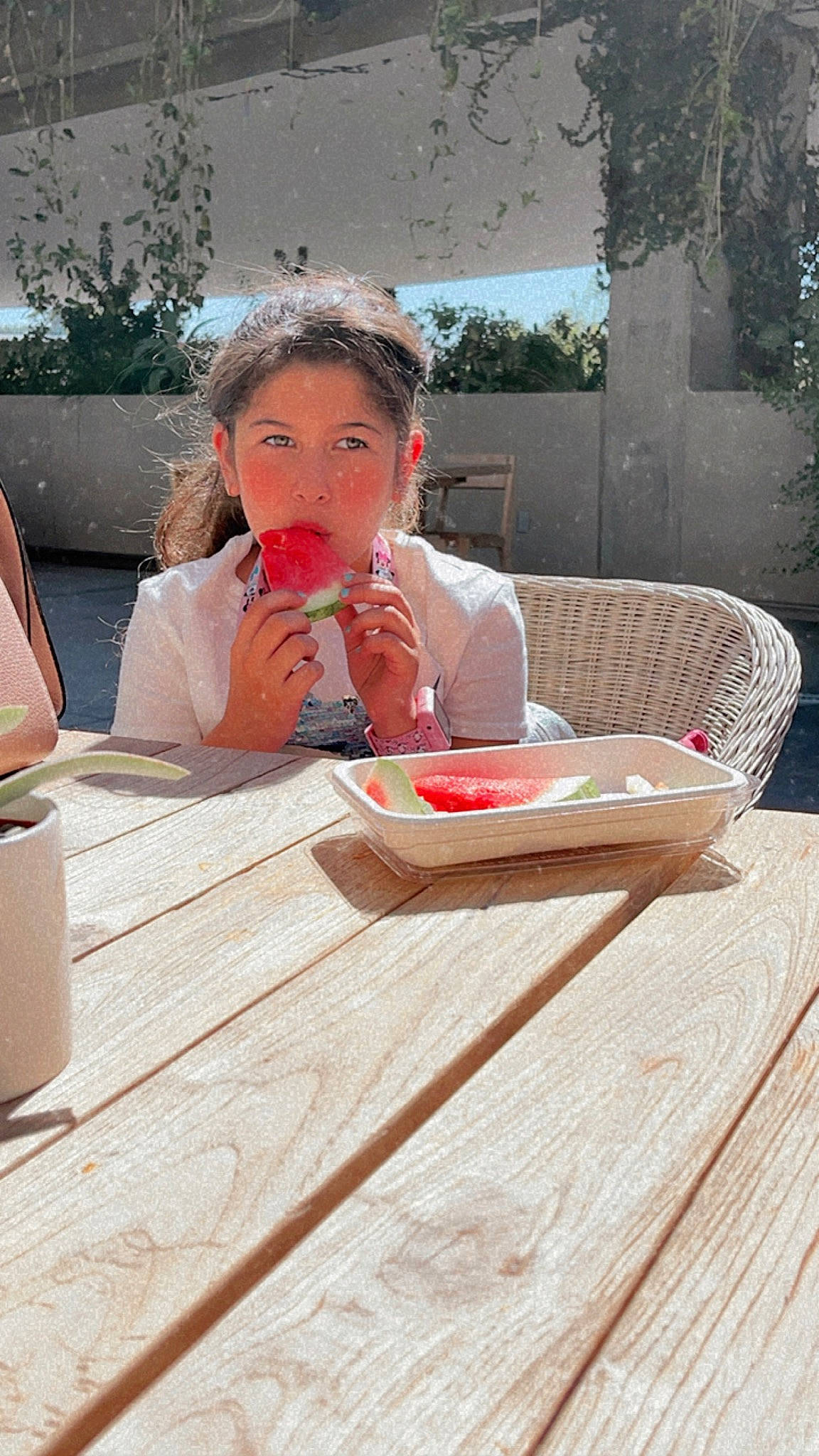 Dania joined the competition — help win amazing prizes! child, drink, drinking, eyewear, flooring, food, fruit, fun, hardwood, leisure, outdoor_furniture, person, plant, plate, recreation, sitting, table, tableware, toddler, tree