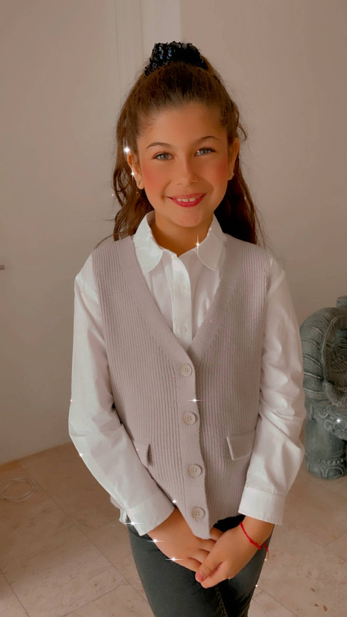 Dania joined the competition — help win amazing prizes! blazer, collar, dress_shirt, face, fashion_design, formal_wear, gesture, hair, hairstyle, head, joint, joy, lip, neck, person, school_uniform, shoulder, sleeve, smile, tie