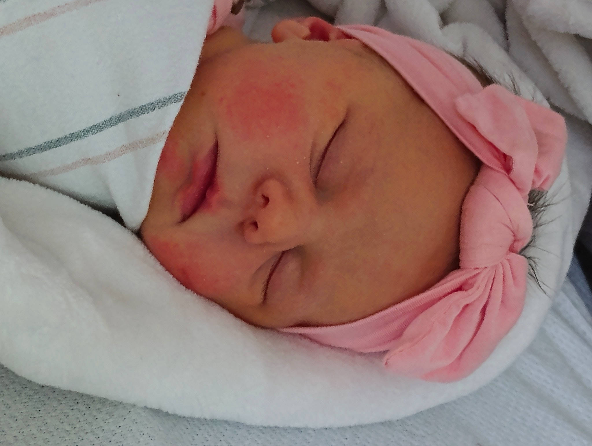 Aurora Mae joined the competition — help win amazing prizes! baby, baby_sleeping, bedtime, cheek, comfort, eye, eyebrow, eyelash, face, finger, head, headgear, headwear, linens, lip, mouth, nose, person, pink, skin