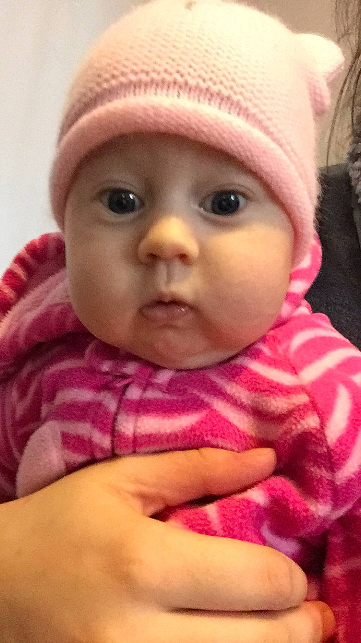 Carly joined the competition — help win amazing prizes! baby, cheek, child, chin, close_up, eye, eyebrow, face, head, headgear, headwear, lip, mouth, nose, person, pink, skin, toddler