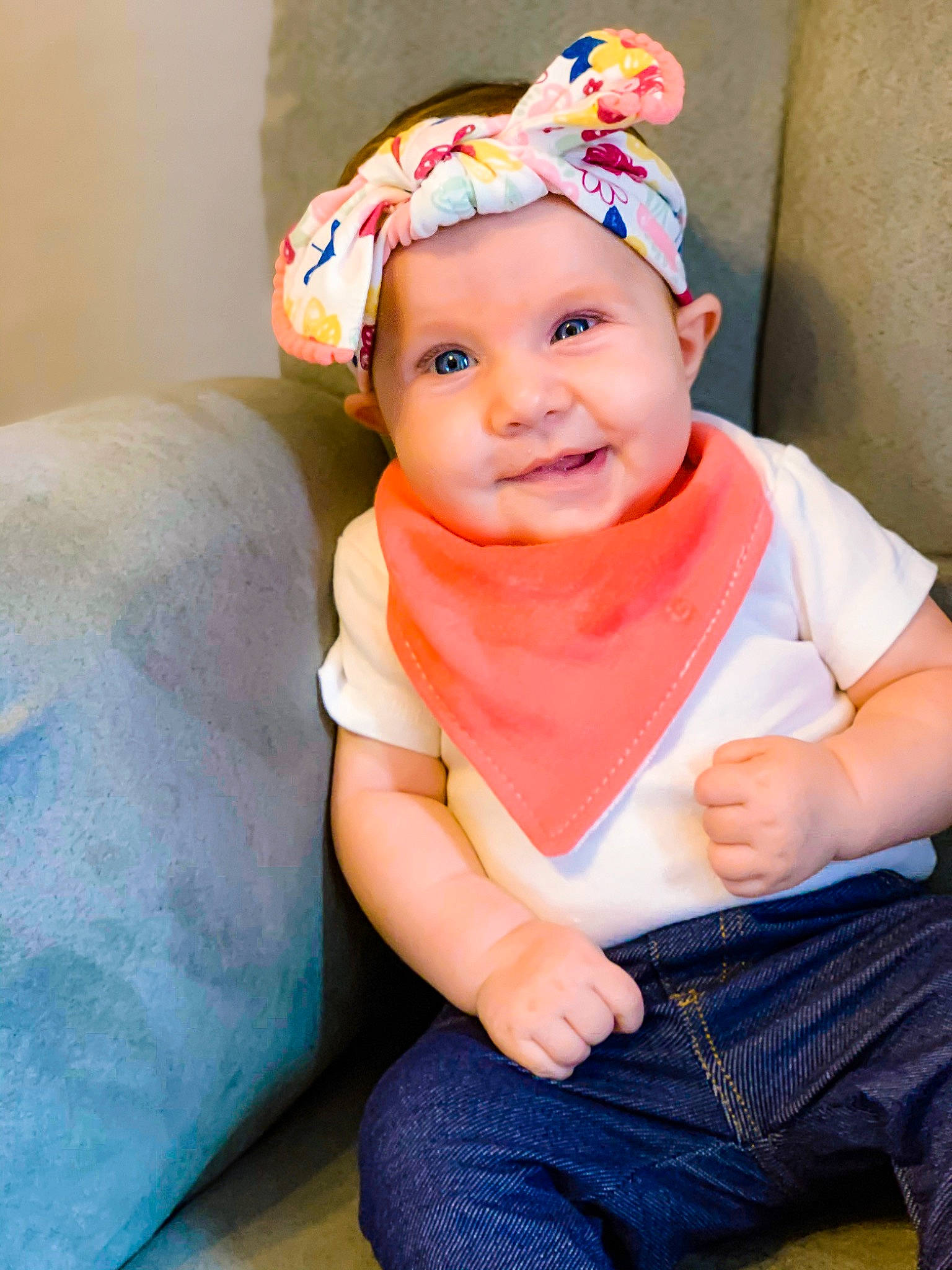 Emma Rose joined the competition — help win amazing prizes! baby, baby_toddler_clothing, child, ear, fashion_accessory, hair_accessory, happy, headband, headgear, headwear, person, sitting, smile, toddler